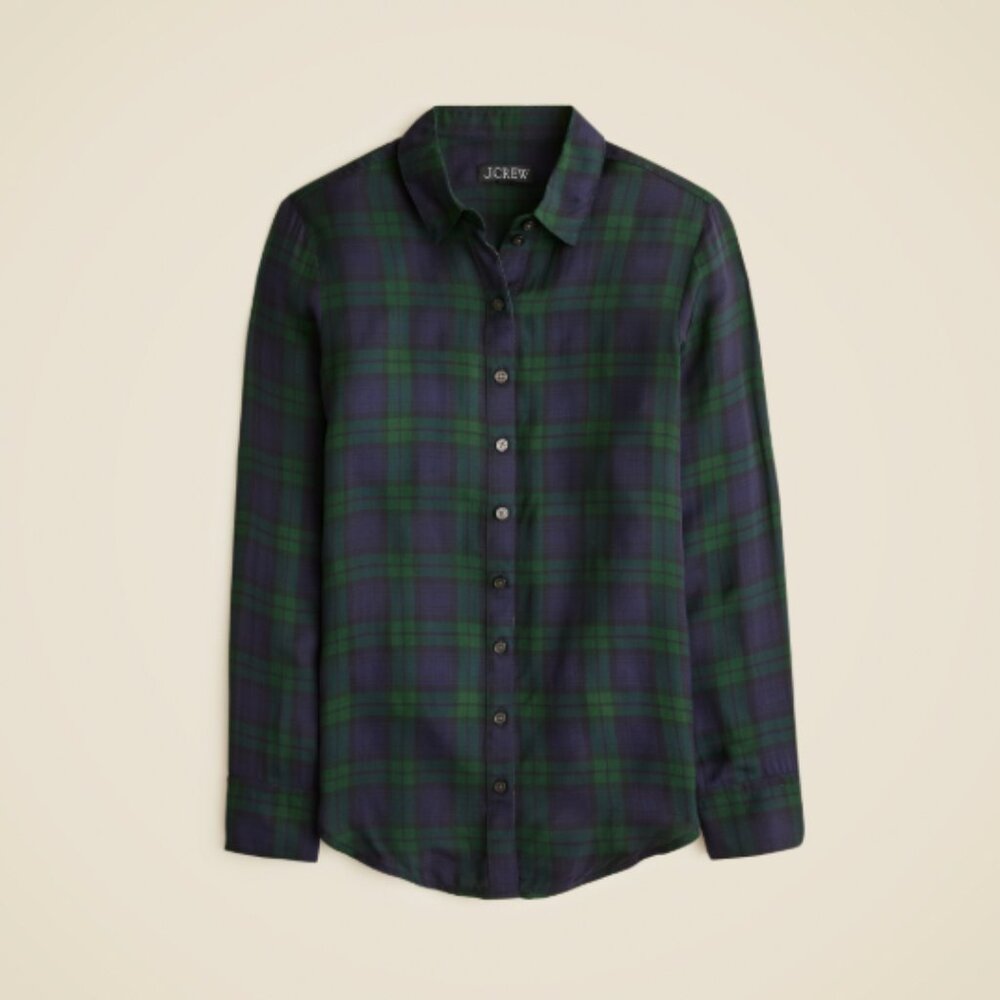 J. Crew Women's Green Tartan Dress Shirt